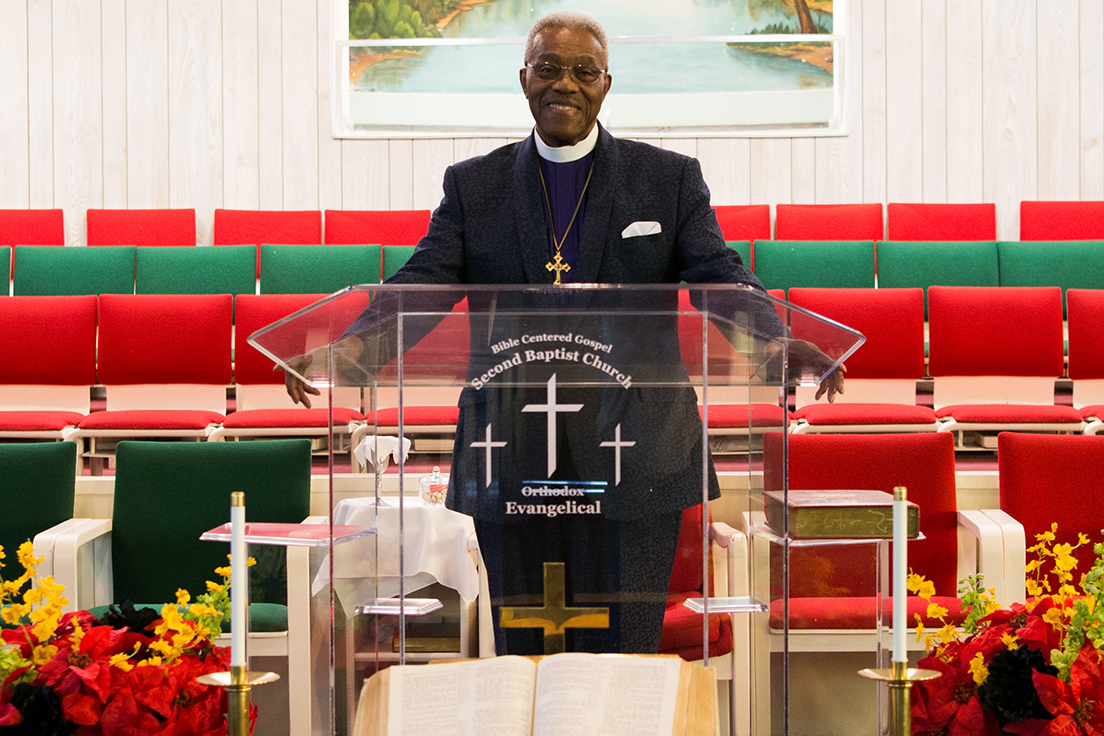 Bishop William LaRue Dillard at the pulpit of the Second Baptist Church in Los Angeles.