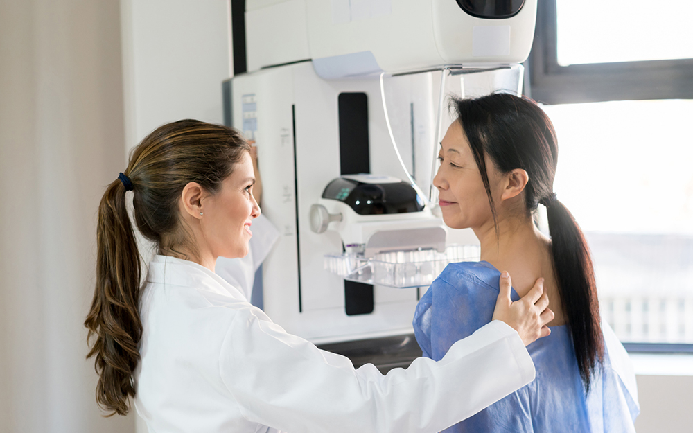 Woman getting a mammogram.
